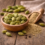 Kardamom auf rustikalem Holz