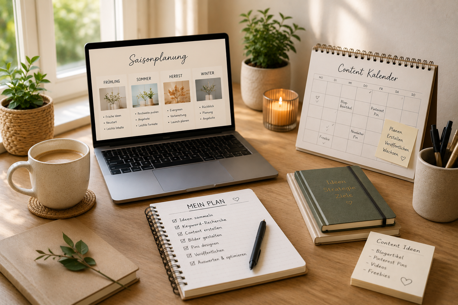 Pin dich Reich, Pinterest, Nebenverdienst, Geld verdienen, Laptop und Notizbuch auf Schreibtisch