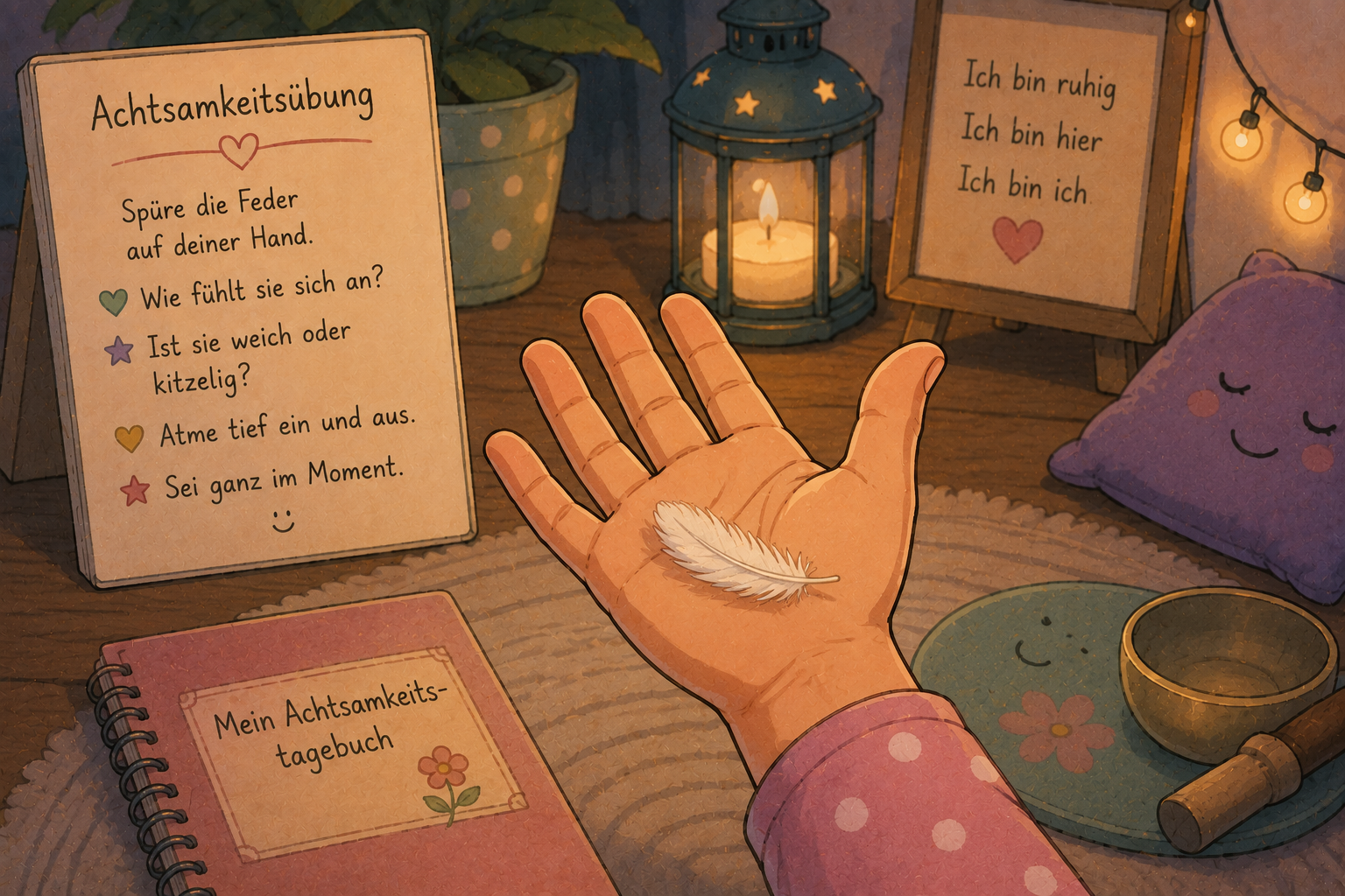 Kinderhand bei einer ruhigen Atem- und Achtsamkeitsübung