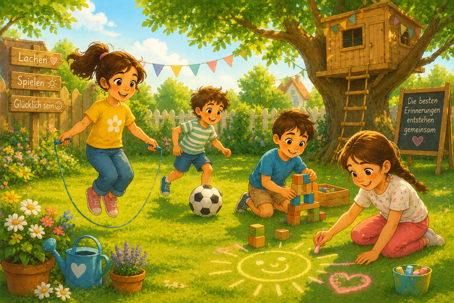 Kinder spielen draußen ohne Bildschirm