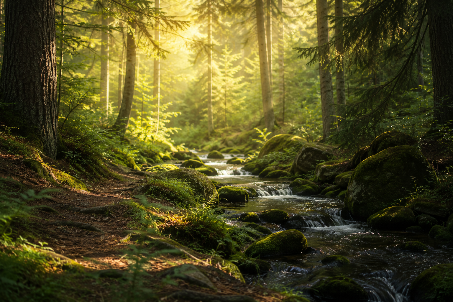 Tinnitus, Ohrgeräusche — ruhiger Wald als Sinnbild für beruhigende Naturgeräusche