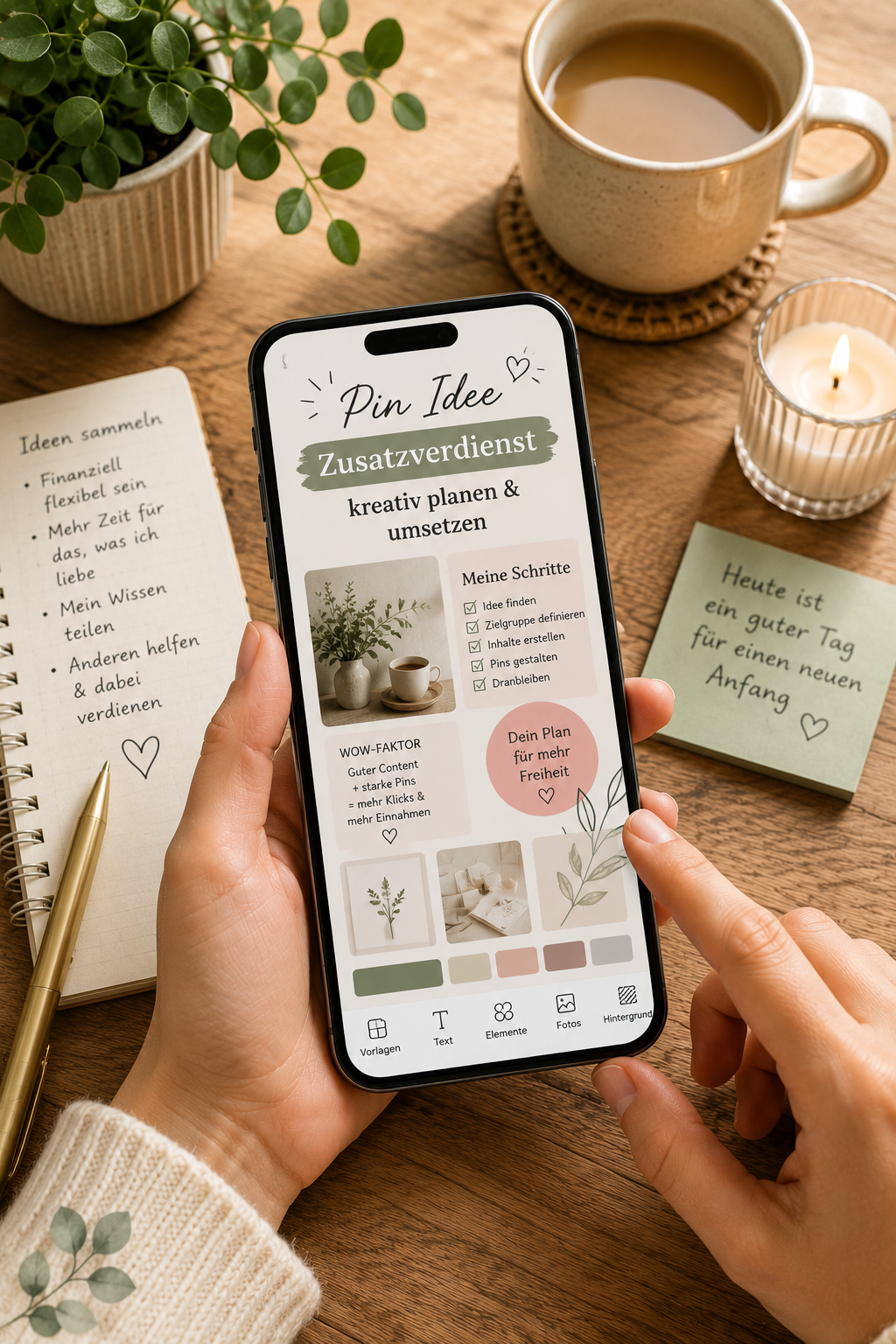 pinterest, zusatzverdienst Pin Idee am Smartphone gestalten