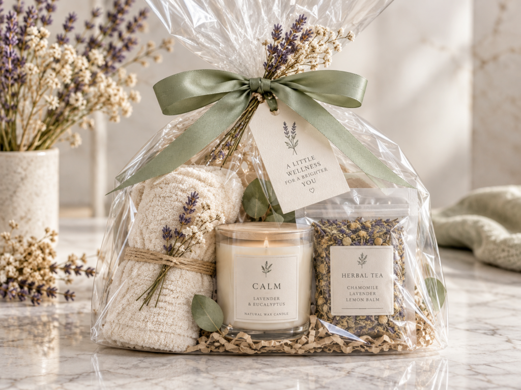 Wellness-Geschenk einzeln in transparenter Folie verpackt
