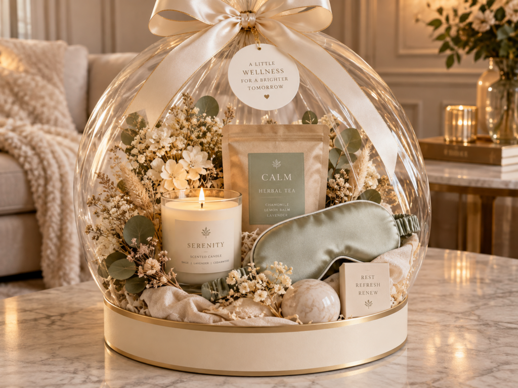 Wellness-Geschenk mit Stoff verpackt