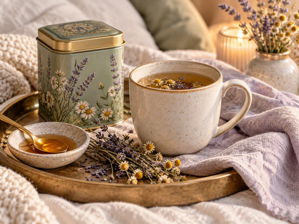 Kräutertee und Tasse als Abendtee-Set