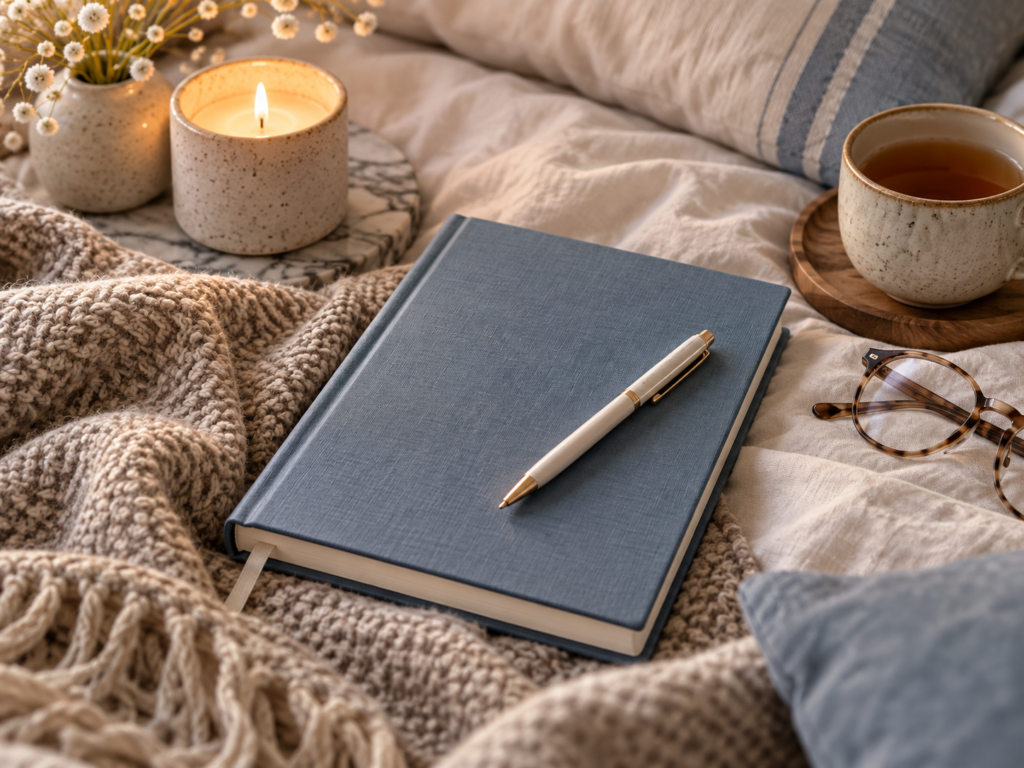 Journal mit Stift für eine Abendroutine