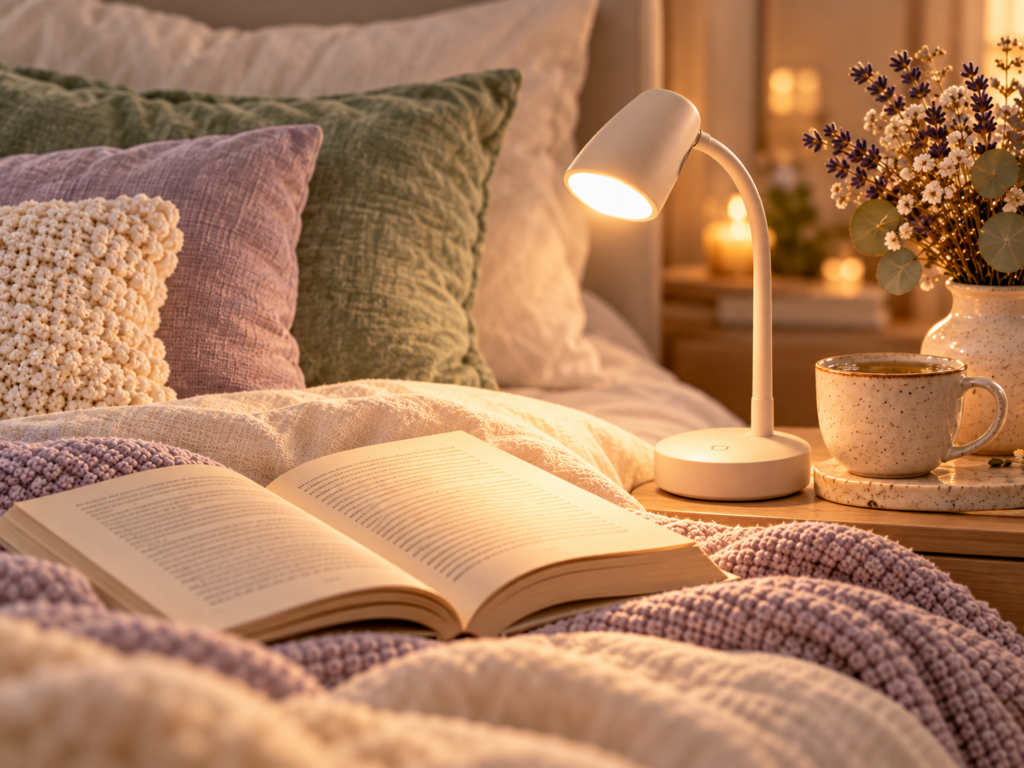 Buch mit warmer Leselampe